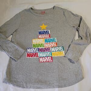 MARVEL Christmas Shirt XL Women's Grey Long-Sleeved 100% Cotton MARVEL Tree